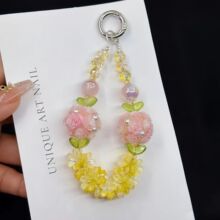 新款夜光花球挂绳手机链手工DIY水晶锆石手机壳挂件高级钥匙扣