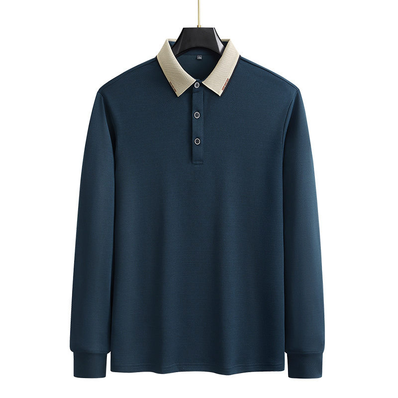 Primavera y otoño para hombres de manga larga papá delgada polo más camiseta de solapa de tamaño grande camiseta para hombres de camiseta de base casual
