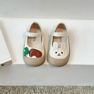 Girls Canvas Shoes 2024 Spring New Flats Kidsren's Shoes Fashionable Soft Sole 1-2-3-4-5 Years Old Rabbit Shoes