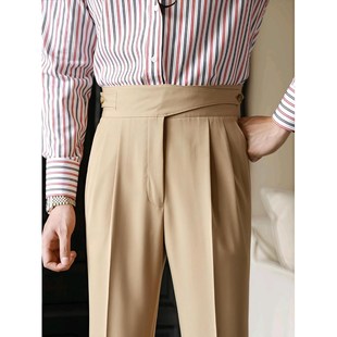 Paris buckle mid-waist trousers men's spring and autumn business small straight tube drape Neapolitan casual pants iron-free suit pants