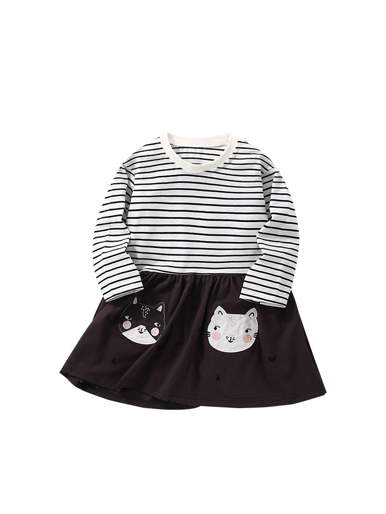 Malwee vestidos de otoño de niñas nuevos niños europeos y estadounidenses rayas de cuello redondo mangas largas falda de niña