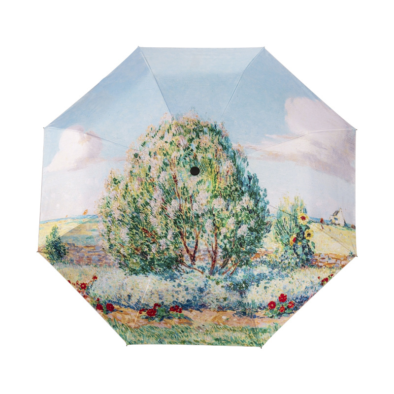 Van Gogh pintura al óleo paraguas pegamento negro Paraguas automático protección solar paraguas plegable paraguas de impresión digital paraguas pequeño paraguas fresco patrón imprimible
