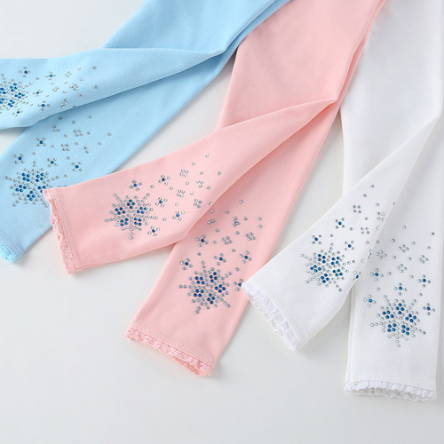 Girls' Elsa Princess Embroidered Denim Pants  Autumn Glittered Medium and Small Children's Versatile Pants Spring and Autumn Outwear Children's Pants