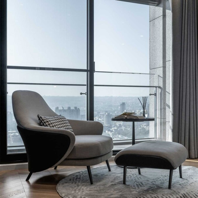 意式極簡沙發椅棉麻布藝休閒椅別墅客廳單人沙發賽莉莎休閒椅網紅