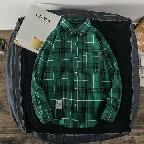 Men's Autumn Grid Shirt, Spring and Autumn Season Casual Thin Jacket, Long-Sleeve Collar Shirt, Student Trendy Short Shirt, Autumn Clothing