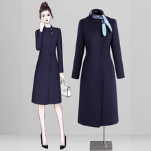 毛呢外套女秋冬中长款加厚高级感修身空姐呢子大衣职业工装工作服
