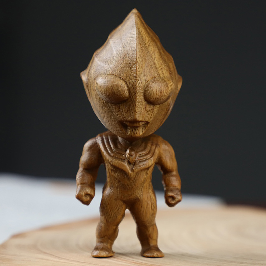 綠檀木雕迪迦奧特曼手把件 實木工藝品卡通兒童生日禮物裝飾擺件