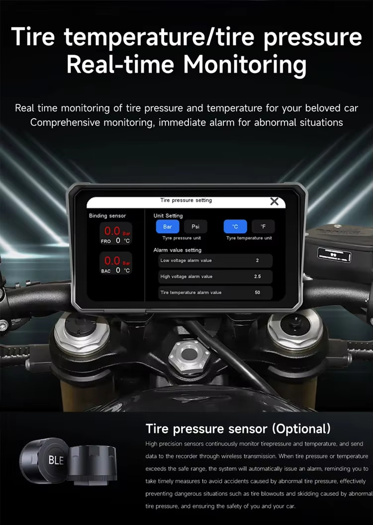 New Cross-Border 7inch Motorcycle Wireless Carplay Navigation Device with Front and Rear 2K High-Definition Recording Cameras