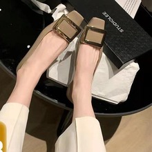葡萄妈Studiolee 春秋金属方扣法式优雅小粗跟浅口方头平底单鞋女