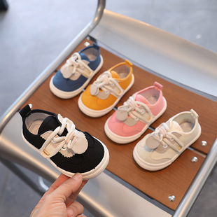 Solid soft bottom baby shoes Children's canvas shoes slip-on elastic band slip-on children's shoes boys and girls kindergarten shoes