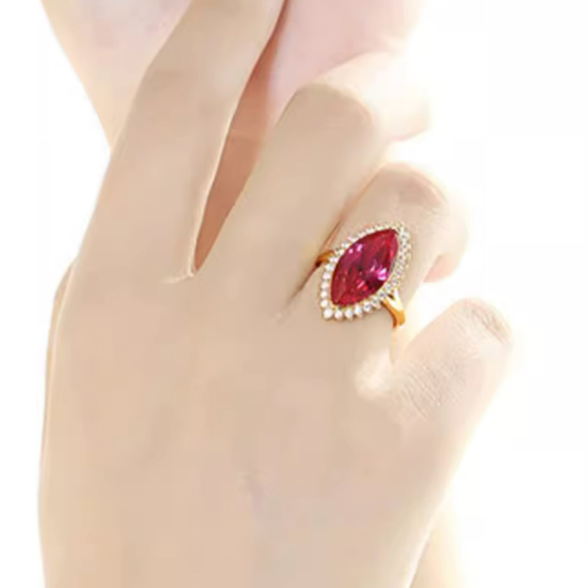 Marquise Cut Ruby Ring, Adjustable Designer Ring For Women_voghion.com