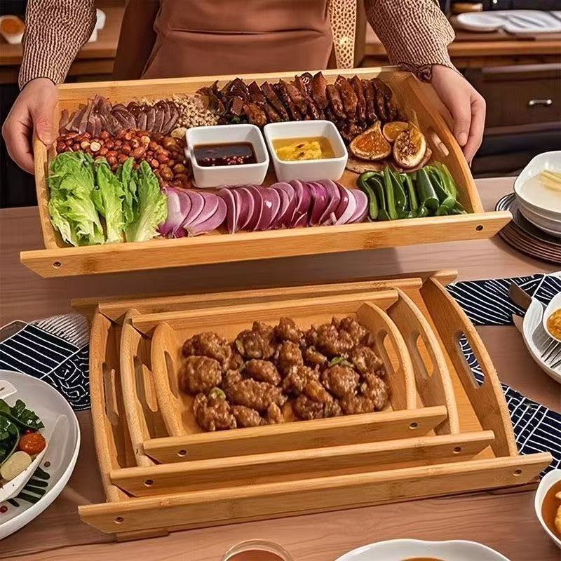 Invincible Appetizer Tray, Barbecue Bamboo Tray, Household Restaurant Rectangular Braised Food Tray, Meat Tray with Handle, Wooden Tea Tray Invincible Appetizer Tray, Barbecue Bamboo Tray, Household Restaurant Rectangular Braised Food Tray, Meat Tray with Handle, Wooden Tea Tray