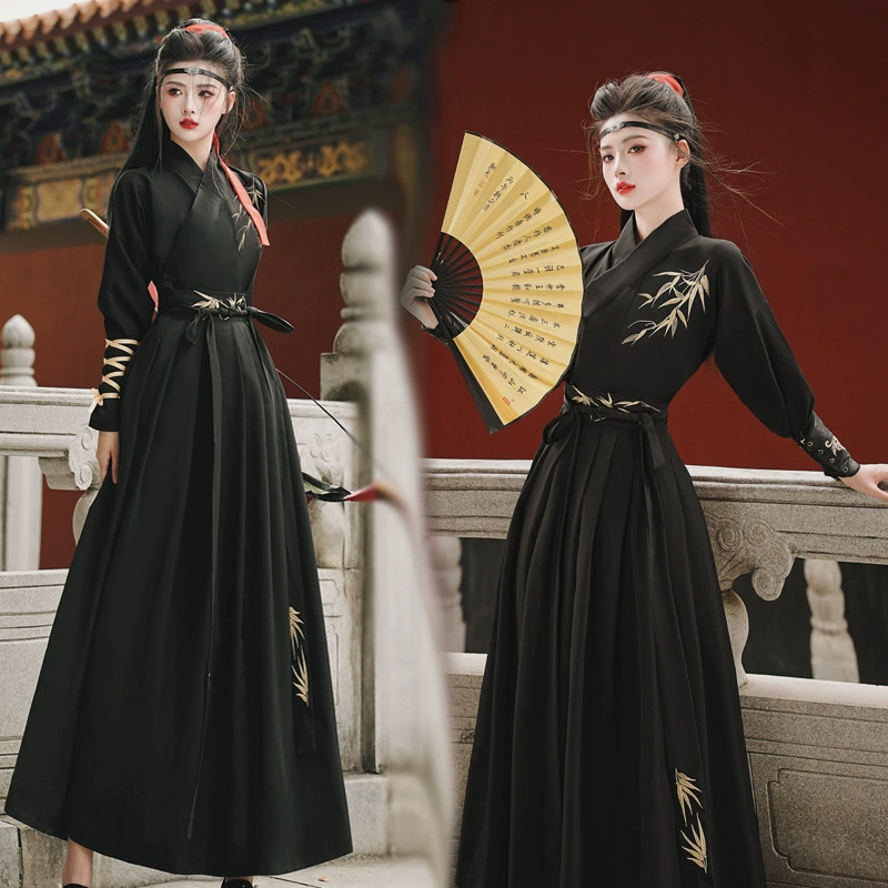 Оригинальный Hanfu бамбуковая вышивка листьев и воротник боевых искусств