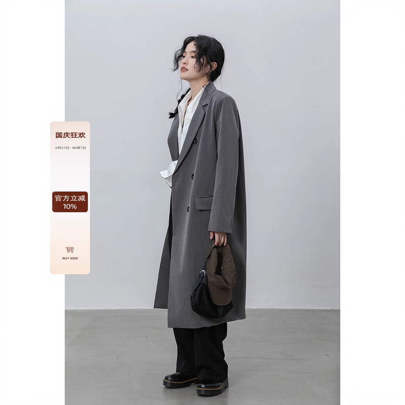 Gray Suit Coat for Women, Autumn New Long Black Petite Elegant Right Shoulder Blazer