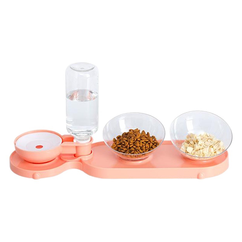 Cat Bowl Pet alimentador automático de agua potable transparente doble tazón de comida para gatos tazón de perro oblicuo protección del cuello de tres usos Pet Bowl