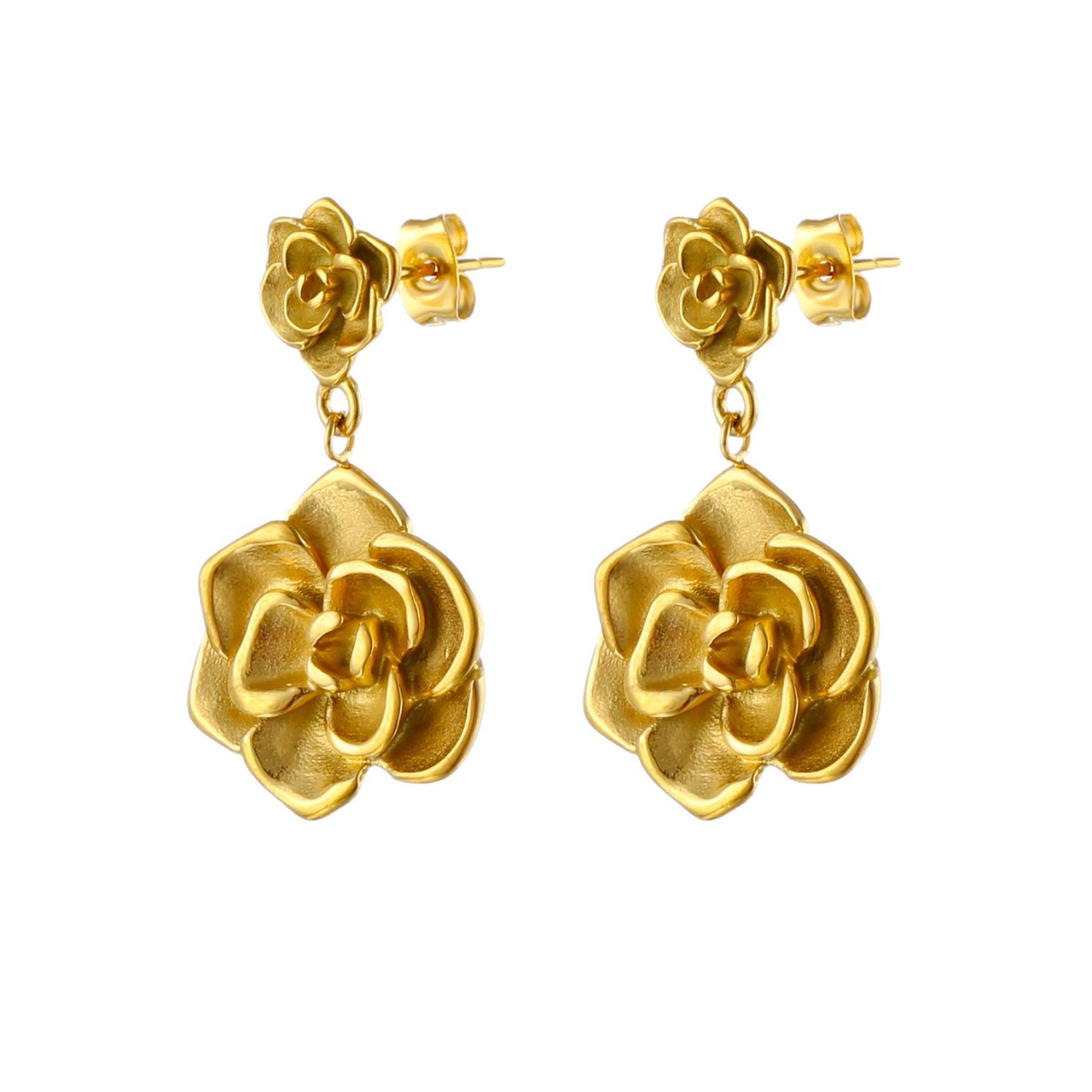 Tina transfronteriza galvanizado 18k oro inoxidable pernos de orejas de alta calidad sensación de moda para damas simple in joyas de orejas de viento