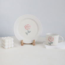 ins法式手工手绘玫瑰花陶瓷咖啡杯盘子小众设计高颜值浮雕情侣杯