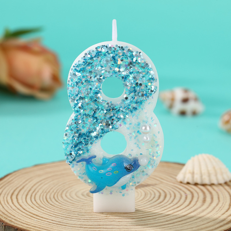 海豚戏珠海洋系列数字蜡烛 手工DIY创意生日蛋糕氛围装饰蜡烛批发|undefined