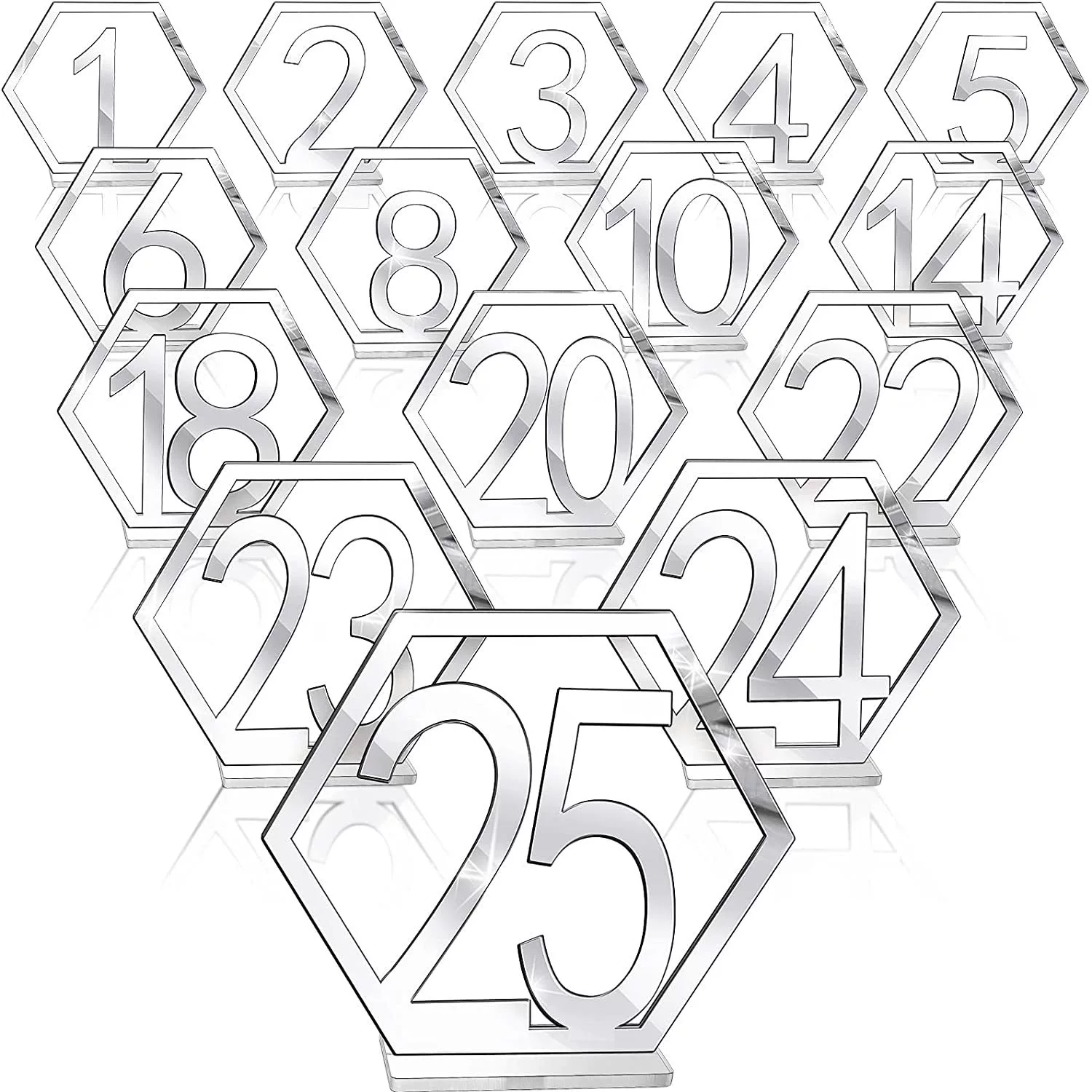 Acrylic mirrored wedding place card hexagonal hollow number 1-40 seat card for cafe wedding reception