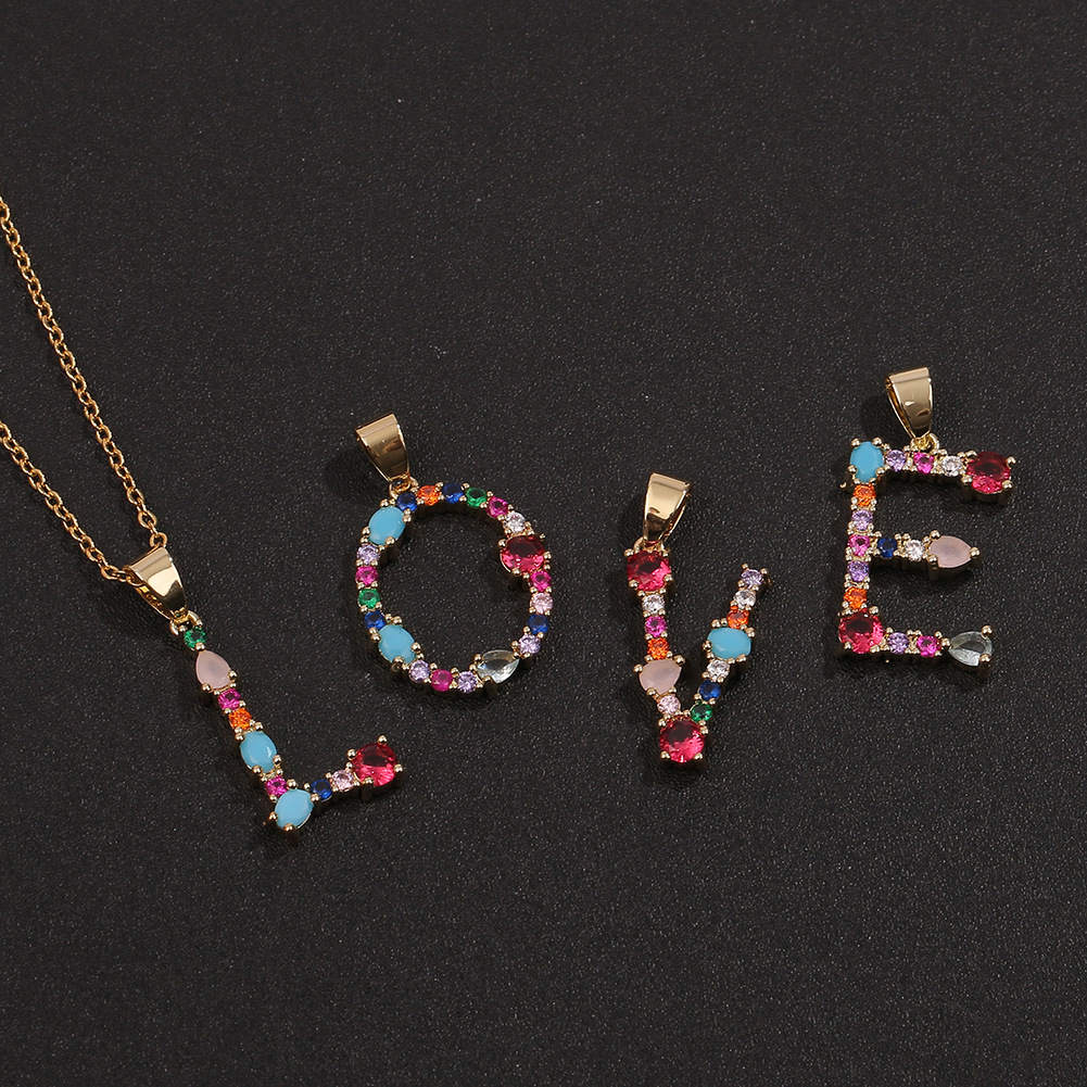 fashion copper micro-encrusted zircon pendant color English letter necklace wholesale