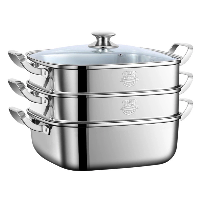 Квадратный отпариватель Бытовой 316 из нержавеющей стали Утолщенный двухслойный трехслойный шатун для пропаривания Многофункциональная газовая индукционная плита Универсальная