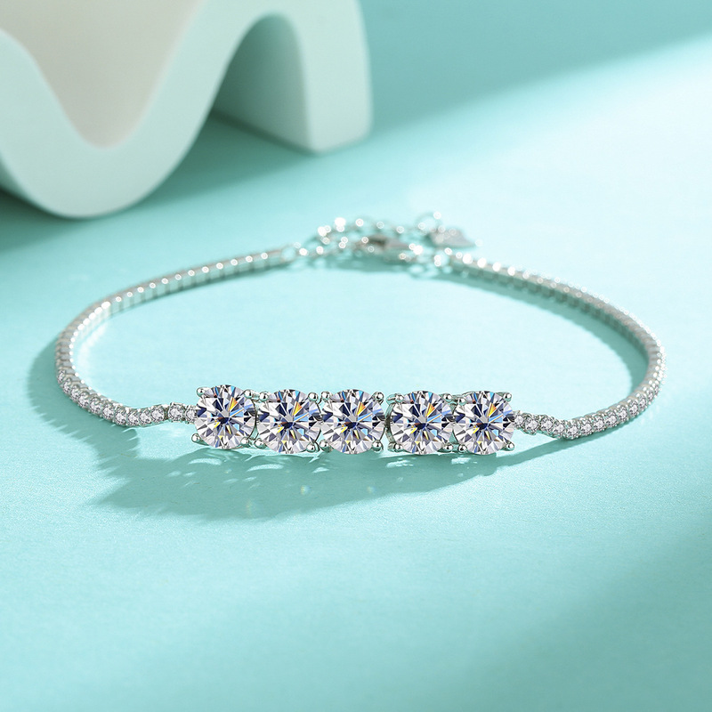 Cross-border s925 sterling silver European and American moissanite tennis bracelet high fashion adjustable light luxury jewelry wholesale