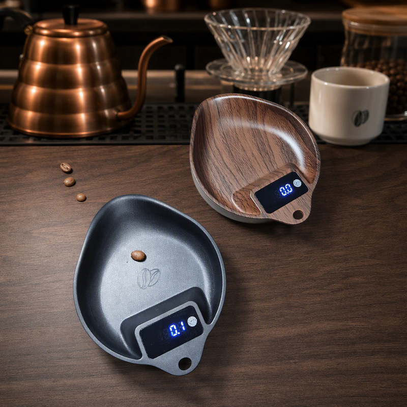 0.1g Walnut-Colored Coffee Electronic Scale for Hand-Brewed Espresso, Smart Roasting Bean Tray, Bean Dish Weighing Scale