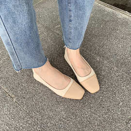 葡萄妈同款方头软底平底小香风拼色浅口百搭平底单鞋女夏季