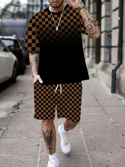 Cross-border 2025 nuevo estilo Amazon europeo y americano degradado de color manga corta cuello redondo camiseta pantalones cortos traje ME5 MA04