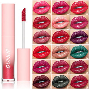 Cross-border makeup DUNUF 18-color diamond lip gloss liquid lipstick diamond metal makeup lip glaze foreign trade Wholesale