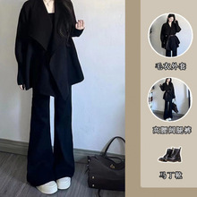 套装女2025春季韩系高级感收腰针织毛衣外套高腰显瘦阔腿裤两件套