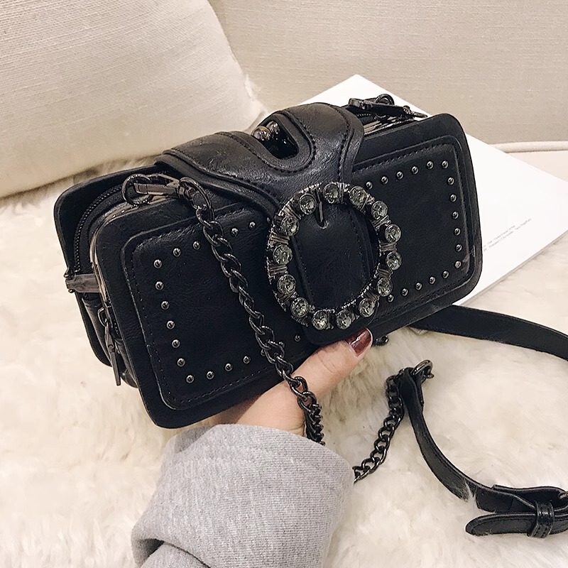 New Trendy Cross-Border Fashion Small Bag Retro Chain Small Square Bag Korean Version Single Shoulder Crossbody Bag Multi-Pocket Motorcycle Bag