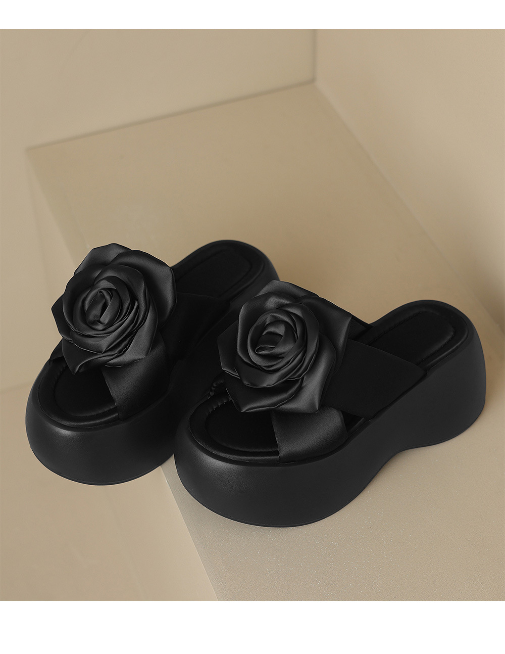 Dép sandal nữ xỏ ngón đế xuồng cao gót platform hoa nổi — Màu đen, Màu mơ chi tiết 15