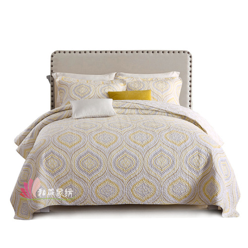 Cross-border foreign trade home textile bed three-piece set 100% cotton AB version quilted quilt sheets thickened plain washed bed cover