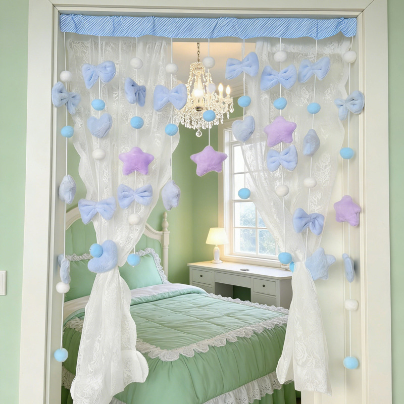 Starry Sky Blue Home Decor, Cute and Aesthetically Pleasing Bedroom Door Decoration, Children's Room Half-Length Hanging Curtain, No Drilling Required