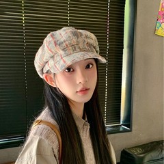 2025年新款晕染格子八角帽女秋冬季复古英伦鸭舌帽百搭显脸小潮流