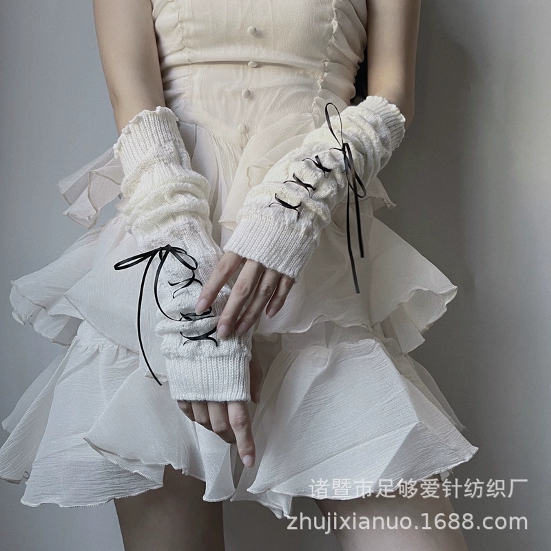 Xia Nuo Pure Dark Loli Wind Finger Sleeve Ribbon Tie Gloves Gloves Европейский и Американский стиль, Острый девчонес street cool girl 251