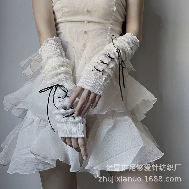Xia Nuo Pure Dark Loli Wind Finger Sleeve Ribbon Tie Gloves Gloves Европейский и Американский стиль, Острый девчонес street cool girl 251
