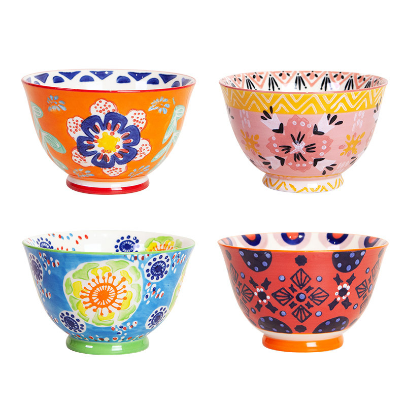 Porcelana de pelo largo pintada a mano americana de arroz de cerámica de desayuno de leche de avena de bolos de postre personalidad creativa de bolos de arroz