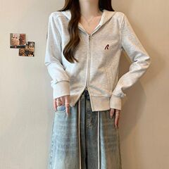美式双拉链连帽卫衣女春秋季宽松韩版薄款短款大码刺绣上衣外贸