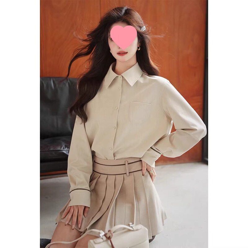 Plum Blossom【Preppy Style】College Style Solid Color Long Sleeve Shirt for Women New Simple Versatile Shirt Summer 2024 Plum Blossom【Preppy Style】College Style Solid Color Long Sleeve Shirt for Women New Simple Versatile Shirt Summer 2024