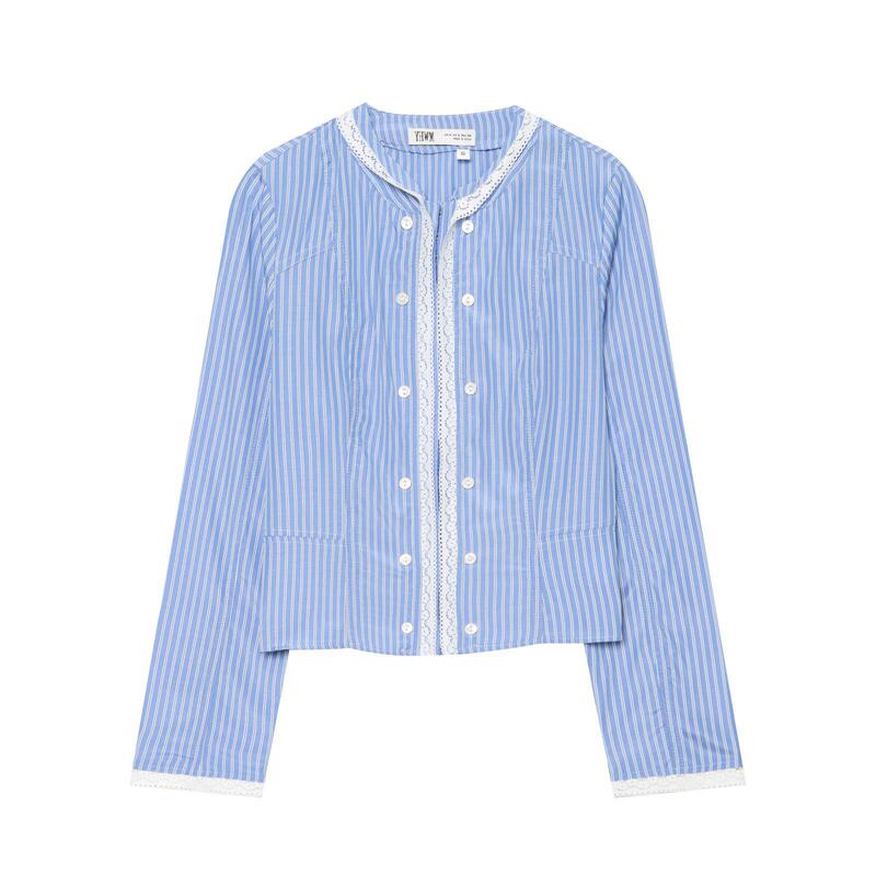 Cross-border European and American style foreign trade Amazon 2026 autumn new product American sweet casual long-sleeve embroidered striped shirt Cross-border European and American style foreign trade Amazon 2026 autumn new product American sweet casual long-sleeve embroidered striped shirt