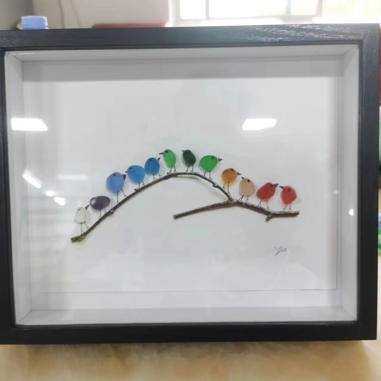 獨立站新款 SEA GLASS RAINBOW BIRDS 立體樹枝海玻璃彩虹鳥