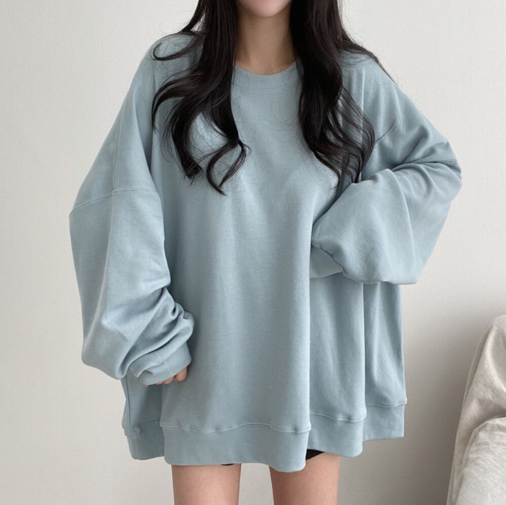 Women's loose-fitting Korean style cotton sweatshirt, thin and vintage long-sleeved t-shirt, suitable for spring and autumn, student style, laid-back look, export.
