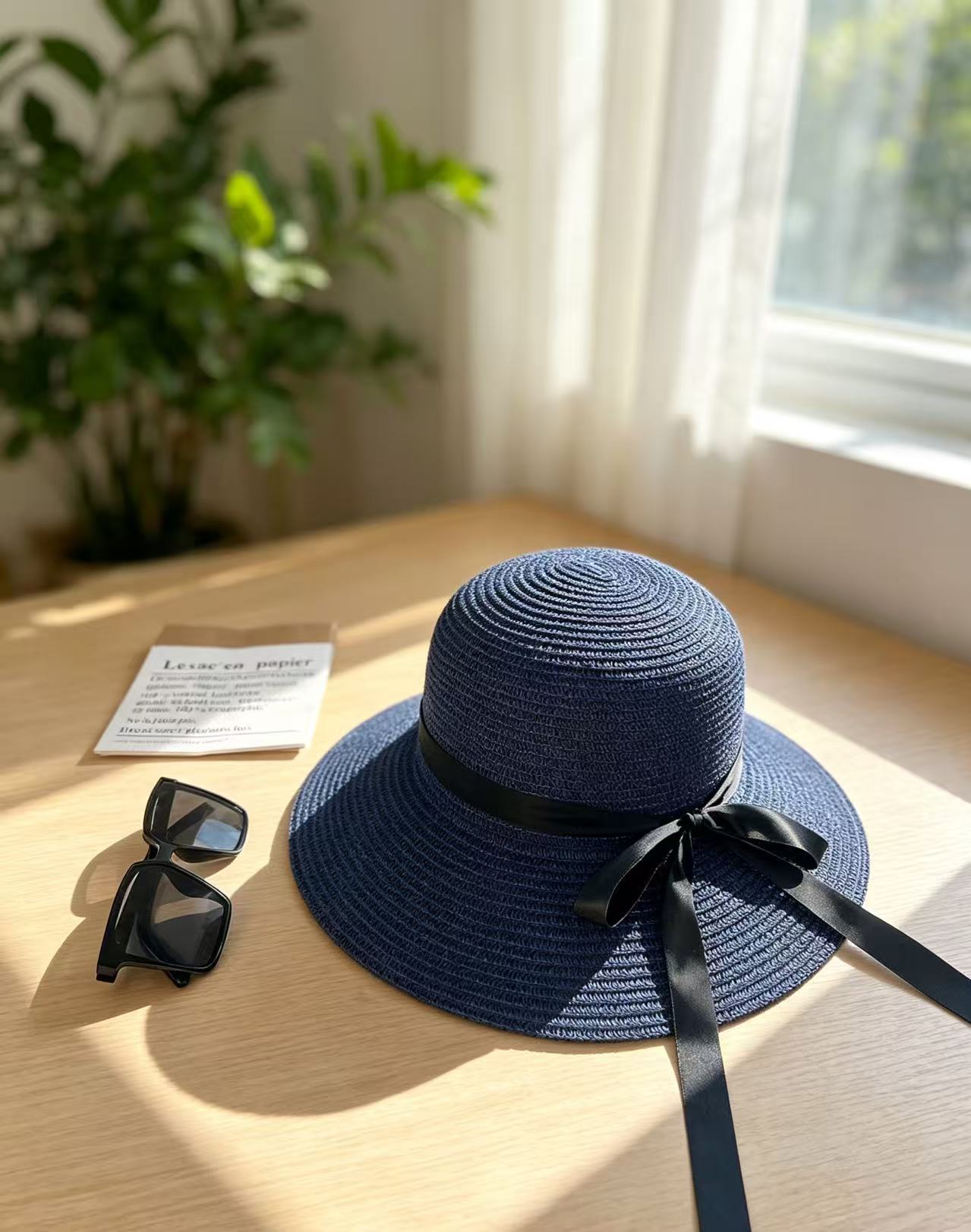 Sombrero de paja para el sol de verano para mujer con lazo de cinta negra, sombrero de ala ancha, sombrero tipo cubo para adultos, sombrero de protección solar para mujer con ala ancha.