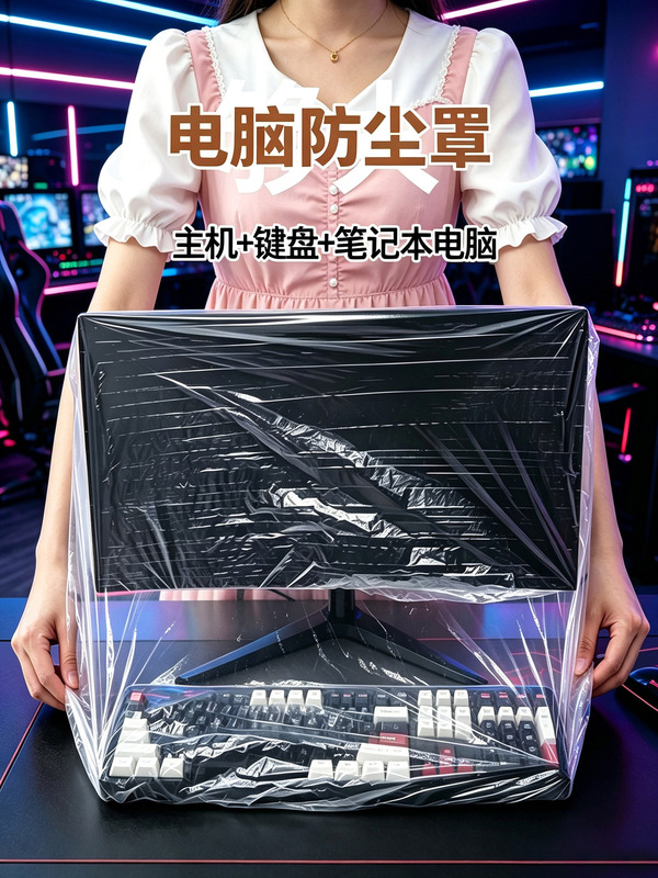 Disposable dust cover for desktop computers, including the main unit, monitor, keyboard, and laptop; waterproof and transparent plastic protective cover Disposable dust cover for desktop computers, including the main unit, monitor, keyboard, and laptop; waterproof and transparent plastic protective cover