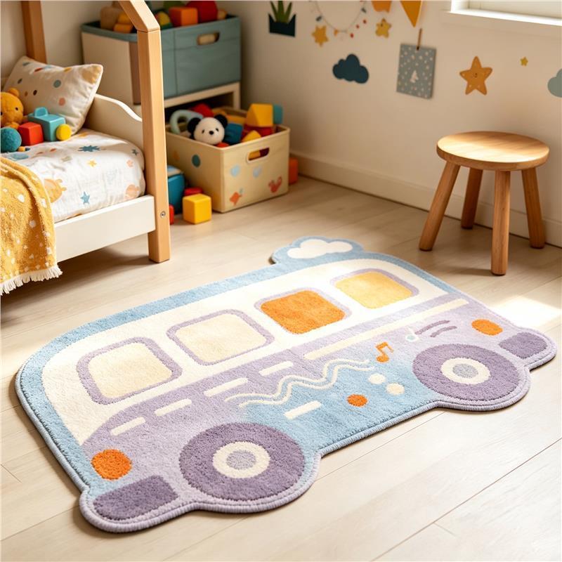 Cartoon-shaped bus imitation cashmere thickened floor mat for study reading area, cooling decorative floor mat, shower room floor mat