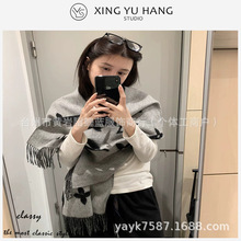 百搭围脖秋冬季明星同款黑灰羊绒围巾女流苏披肩两用加厚外搭保暖