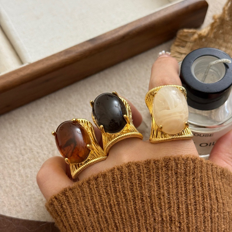 Natural Stone Open Ring For Women Chinese Ancient Retro Style_voghion.com
