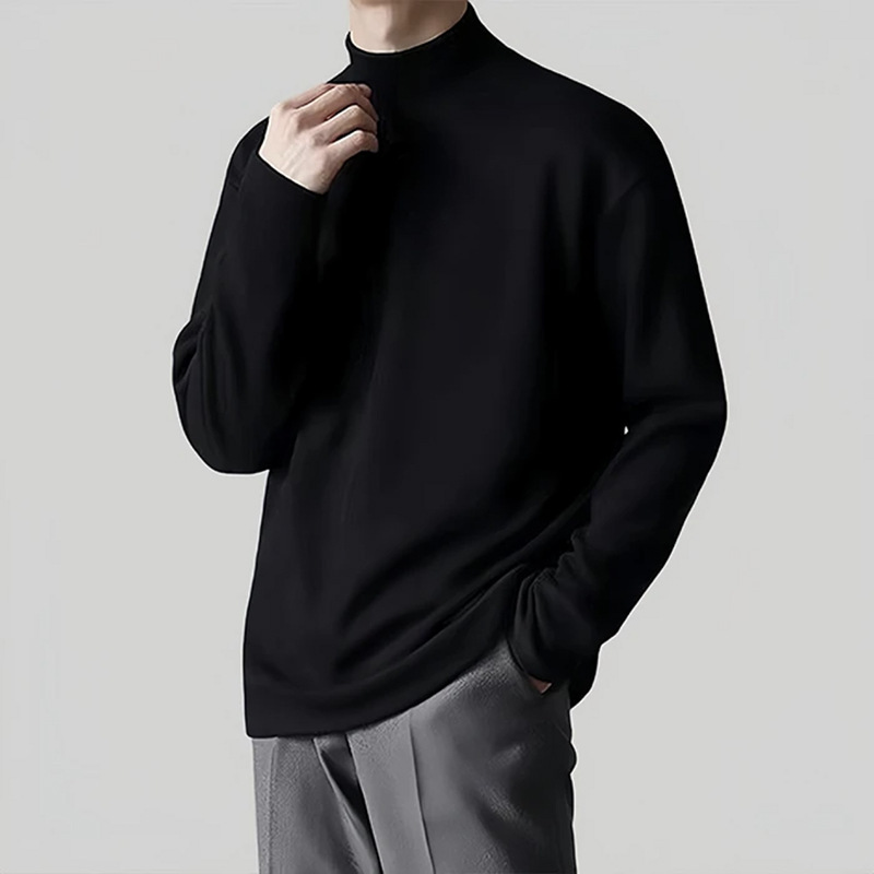 Men's Versatile Double-Sided Thermal Long-Sleeve T-Shirt Base Layer with Half-High Collar Solid Color for Autumn